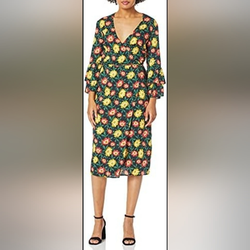 The Fifth Label Reunion Black Roselle Midi Wrap Dress, VGUC, Size L